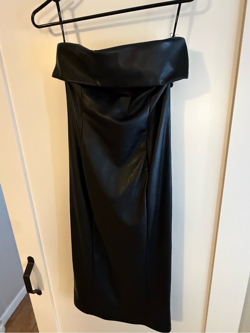 Forever 21 Black Strapless Faux Leather Midi Dress